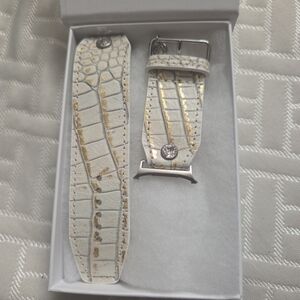 Spark'l White Croc-Embossed Leather Watch Strap with Gold Accent